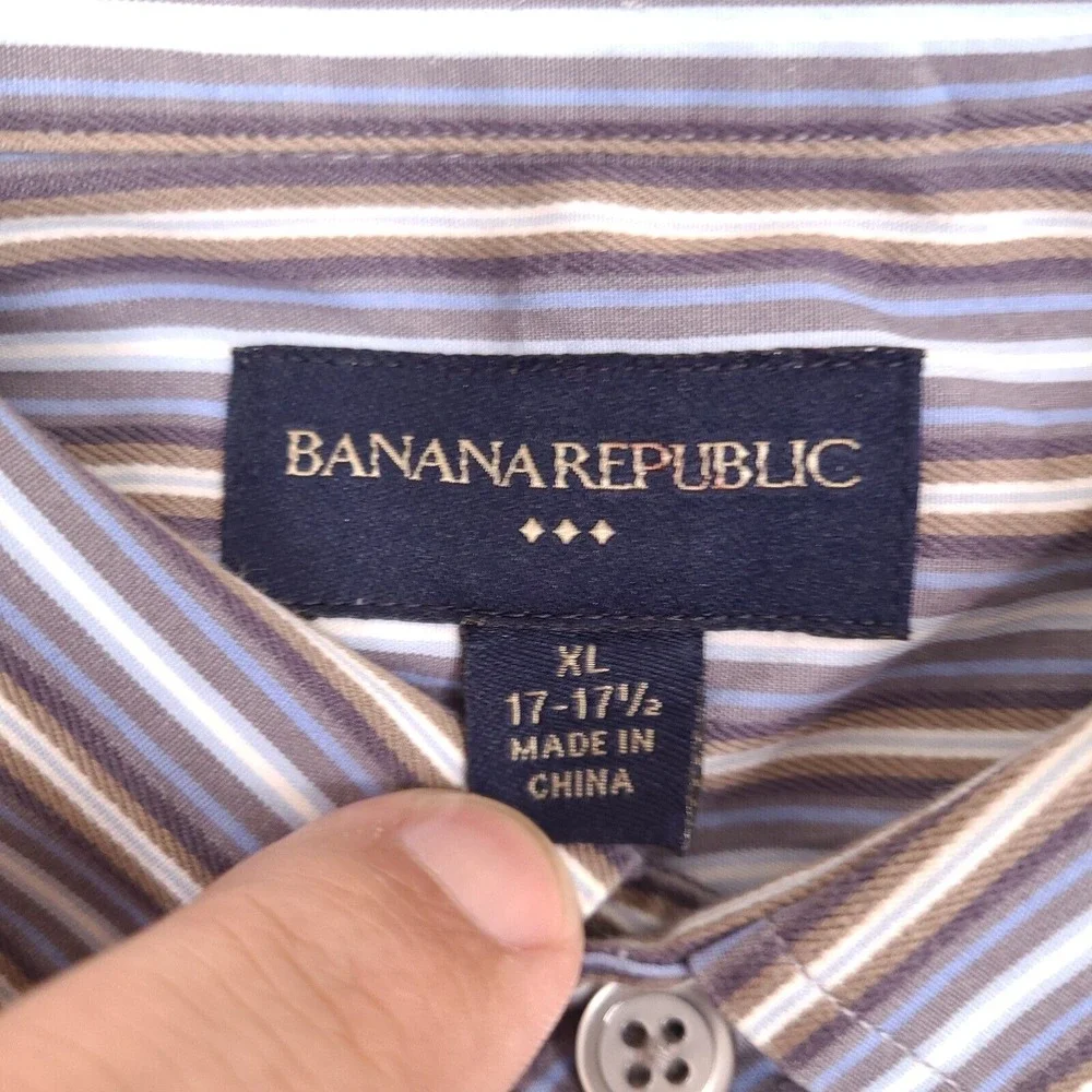 Banana‎ Republic Shirt Mens XL 17-17.5 Blue Striped Long Sleeve Button Up